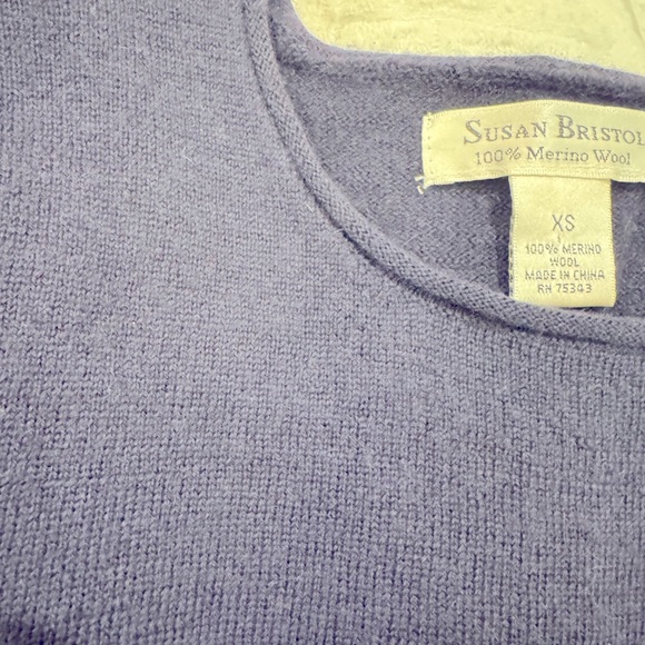 Susan Bristol 100% merino wool navy crew neck sweater rolled hem - Picture 3 of 6